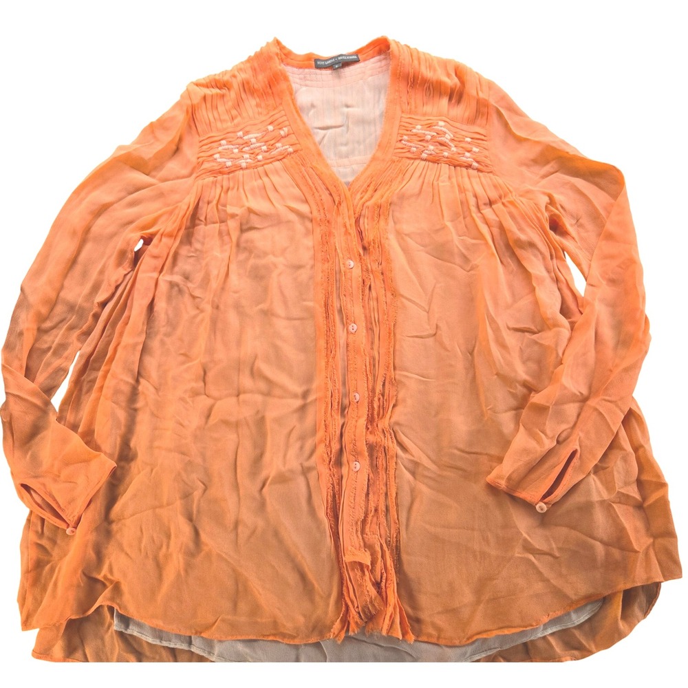 Rohit Gandhi Rahul Khanna Womens‎ Top Blouse Orange Sheer Long Sleeve
